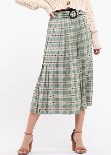 Moon River Pleated Green Plaid Midi Skirt Burnt Out Teacher