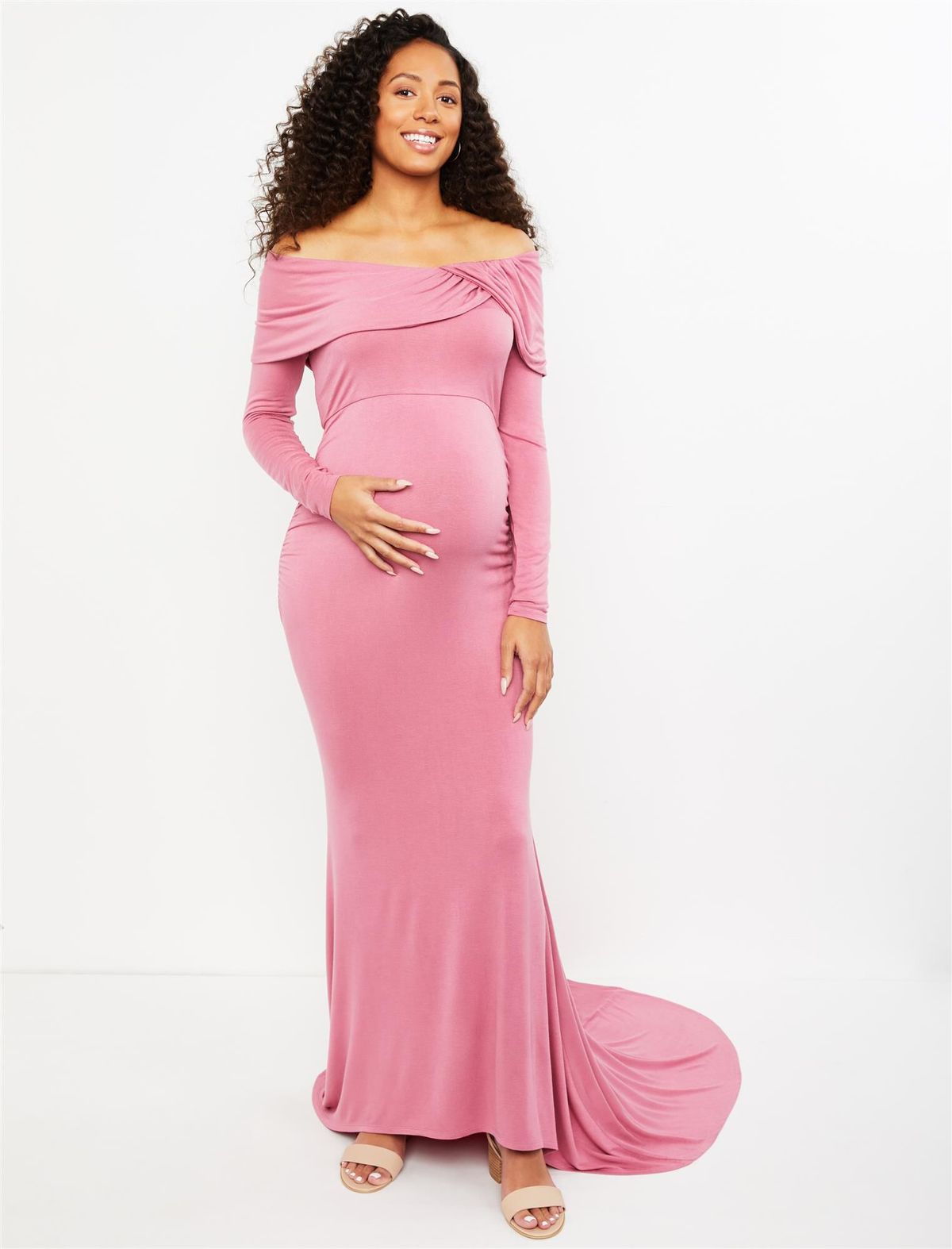 Plus Size Off The Shoulder Maternity Maxi Dress