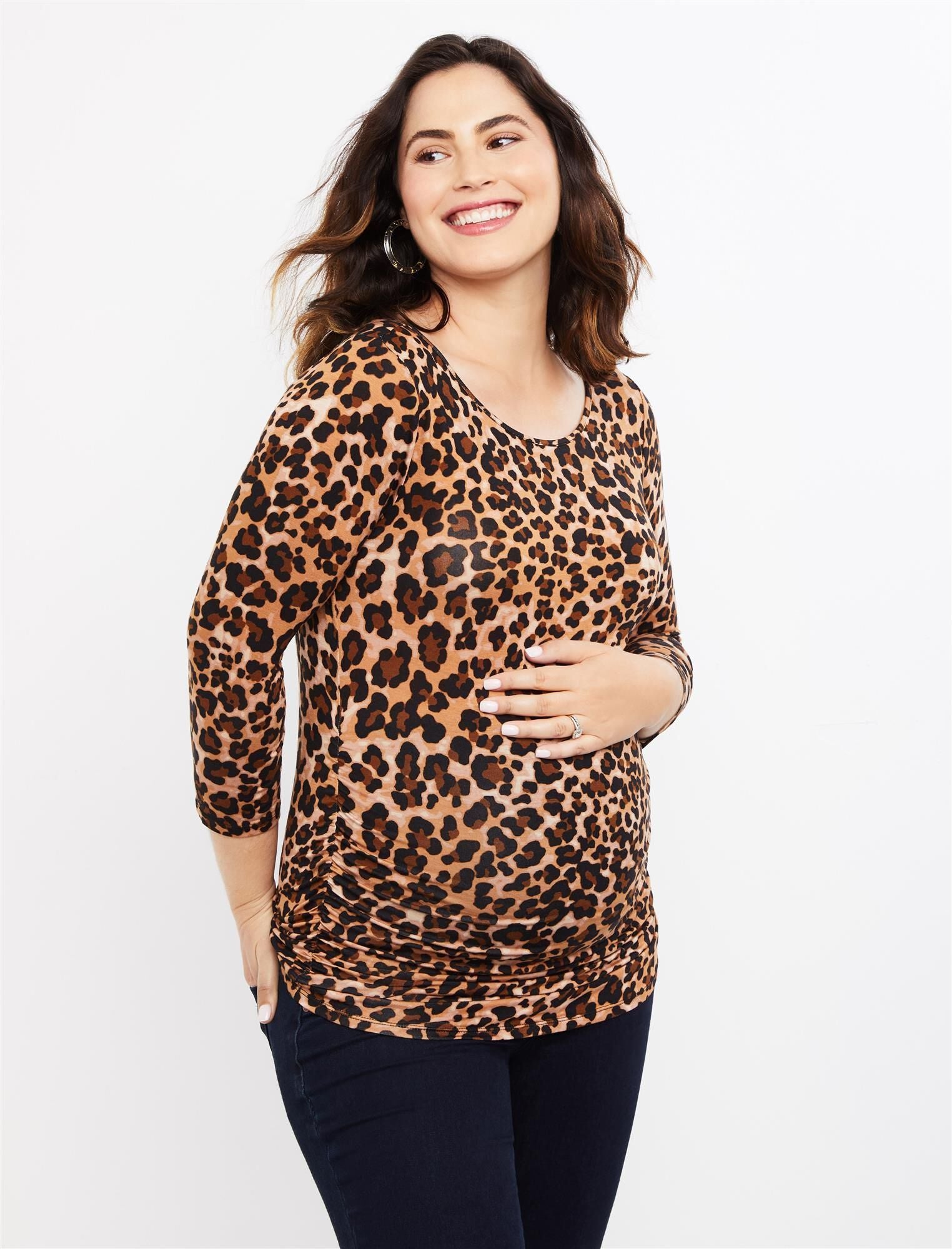 Motherhood Maternity  3/4 Sleeve Side Ruched Maternity Tee in