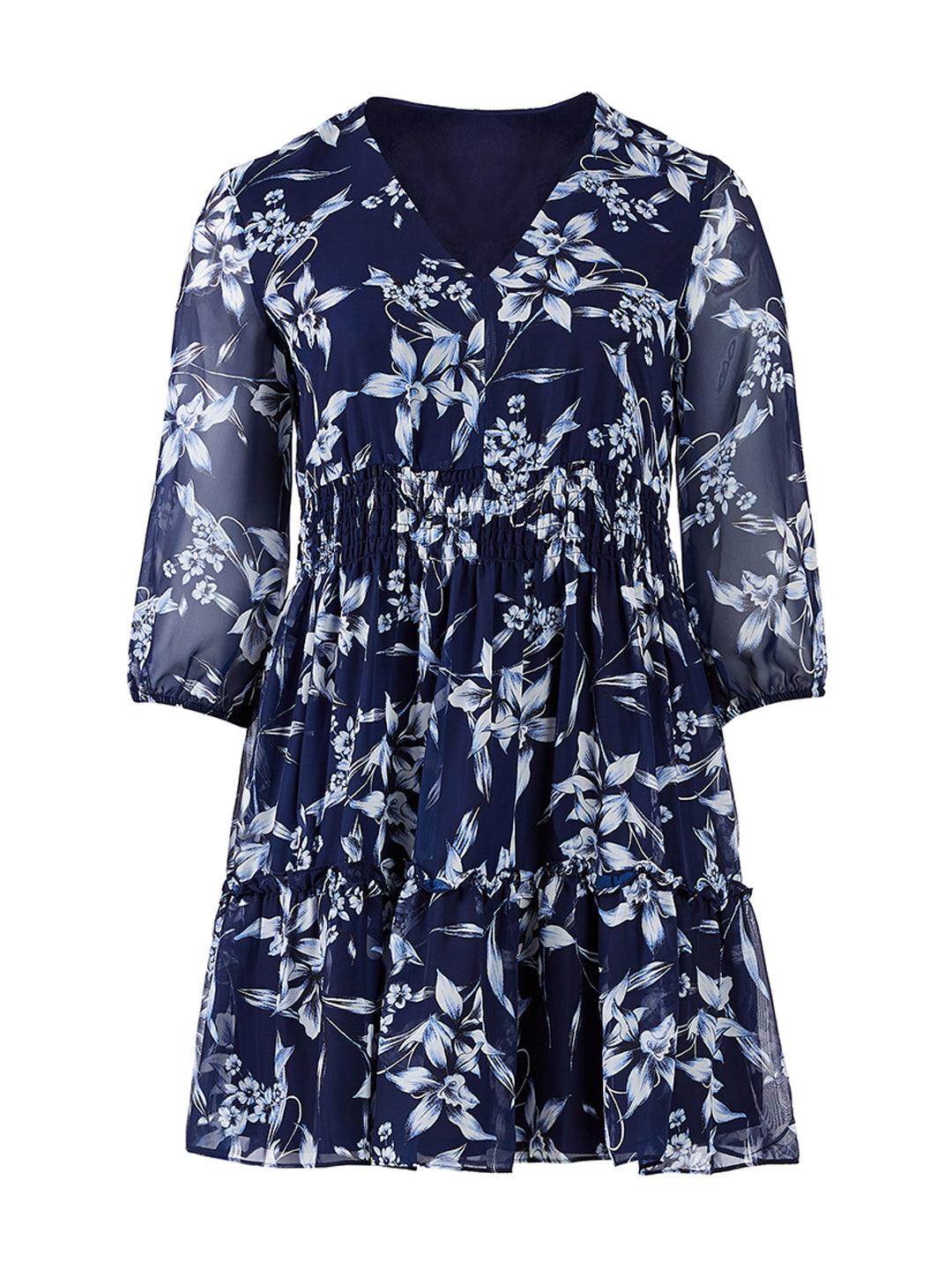 Taylor Dresses, Navy Floral Fit-And-Flare Dress