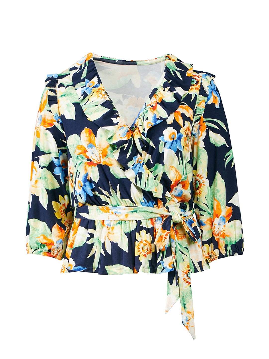 Lauren Ralph Lauren, Deema Floral Ruffle Faux Wrap Top