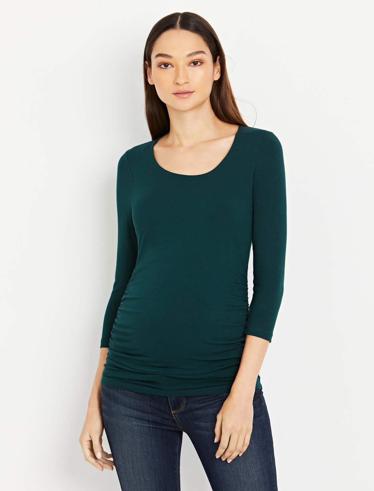 Side Ruched 3/4 Sleeve Maternity T Shirt