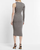 Express, Body Contour Ribbed Asymmetrical One Shoulder Midi Sweater Dress  in Sl