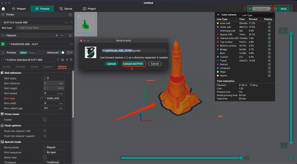 P2 Slice und in Orca Slicer auf den Drucker hochladen