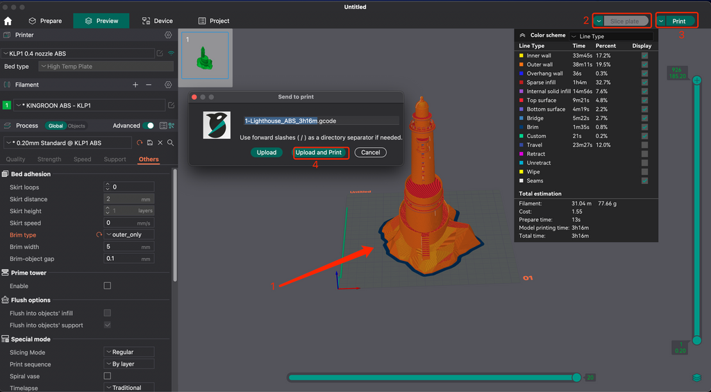 P2 Slice and upload to the printer in Orca Slicer