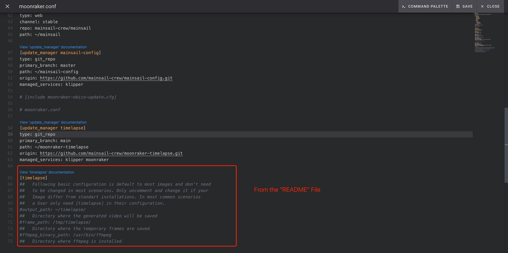 P4 Add Timelapse settings in Moonraker configuration