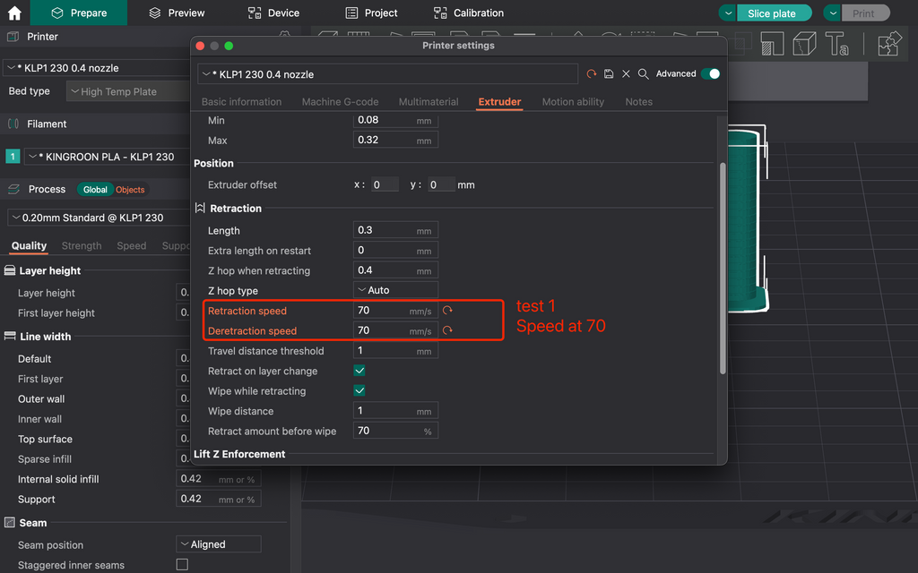 P7 Test 1 Geschwindigkeit bei 70