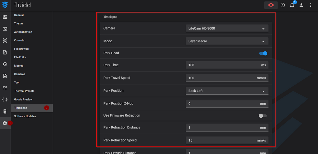 fluidd-timelapse-settings