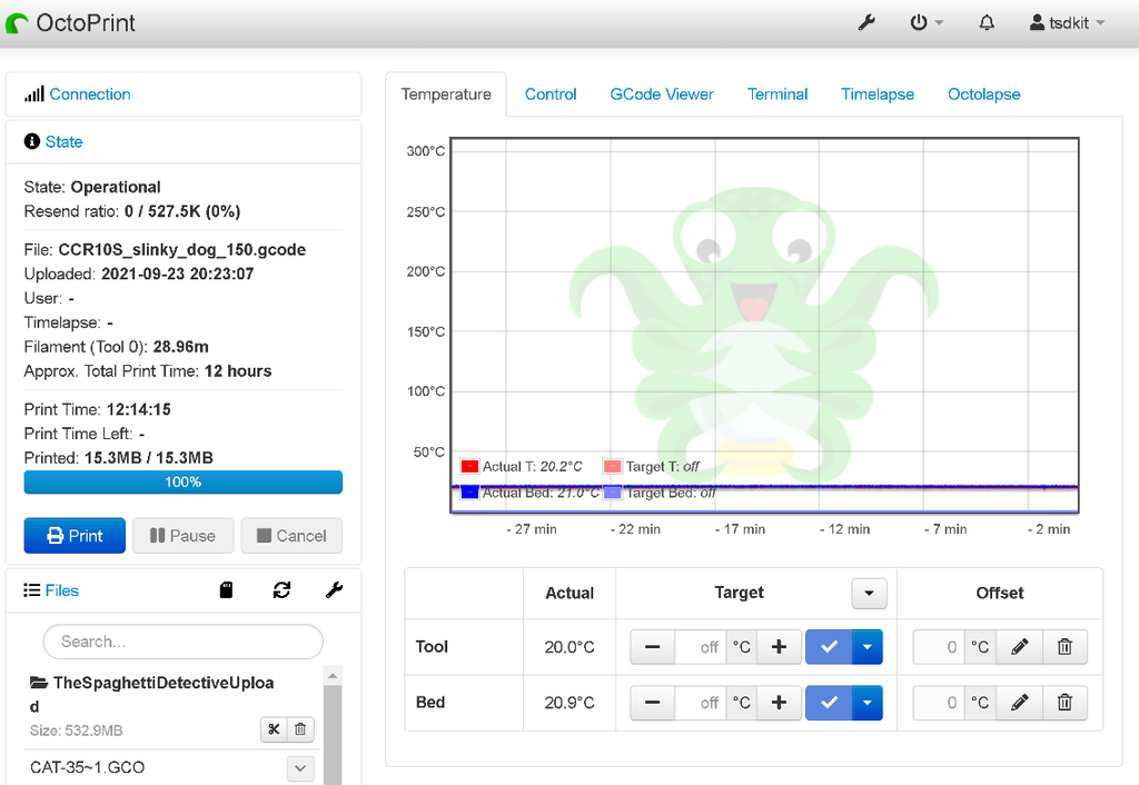 Octoprint-Benutzeroberfläche