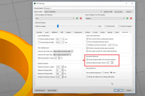 TPU filament setting profile