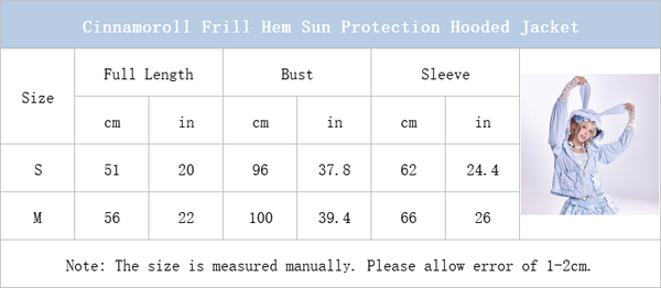 Size-Chart-of-Cinnamoroll-Frill-Hem-Sun-Protection-Hooded-Jacket