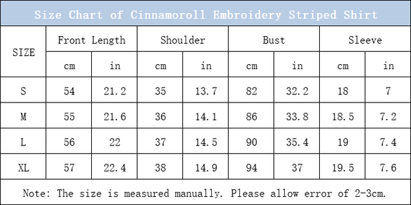 size chart of cinnamoroll embroidery stars striped cinched waist shirt