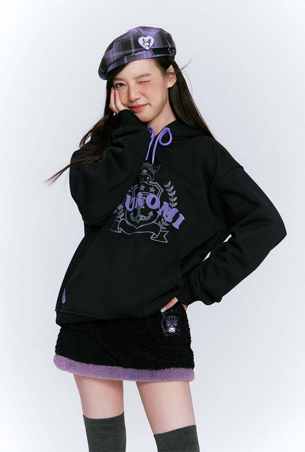 Kuromi Letters Graphic Black Preppy Hoodie – kawaiienvy