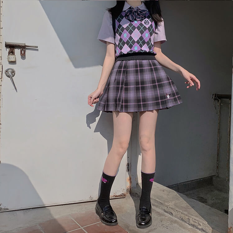 Kuromi JK Plaid Pleated Skirt – kawaiienvy