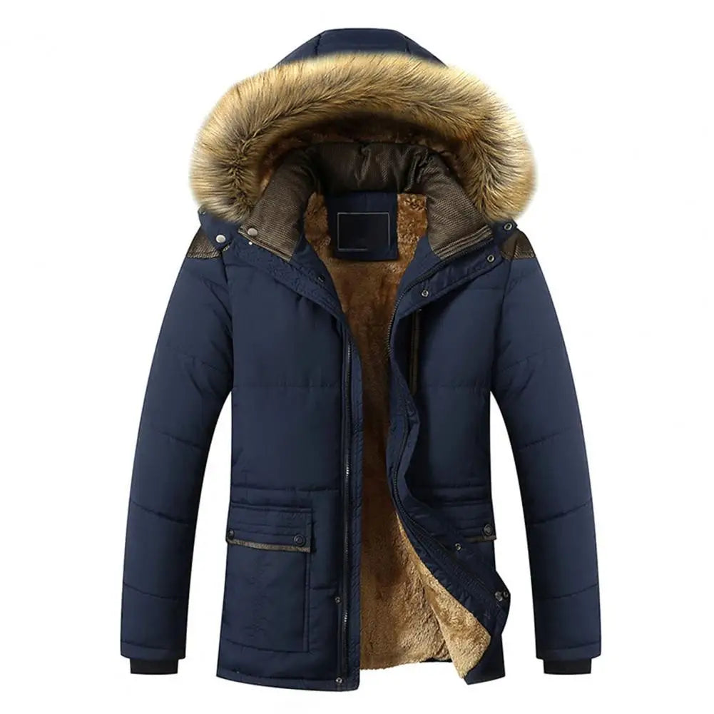 Jaqueta Parka Masculina Acolchoada Com Forro de Lã e Capuz Removível - REF160