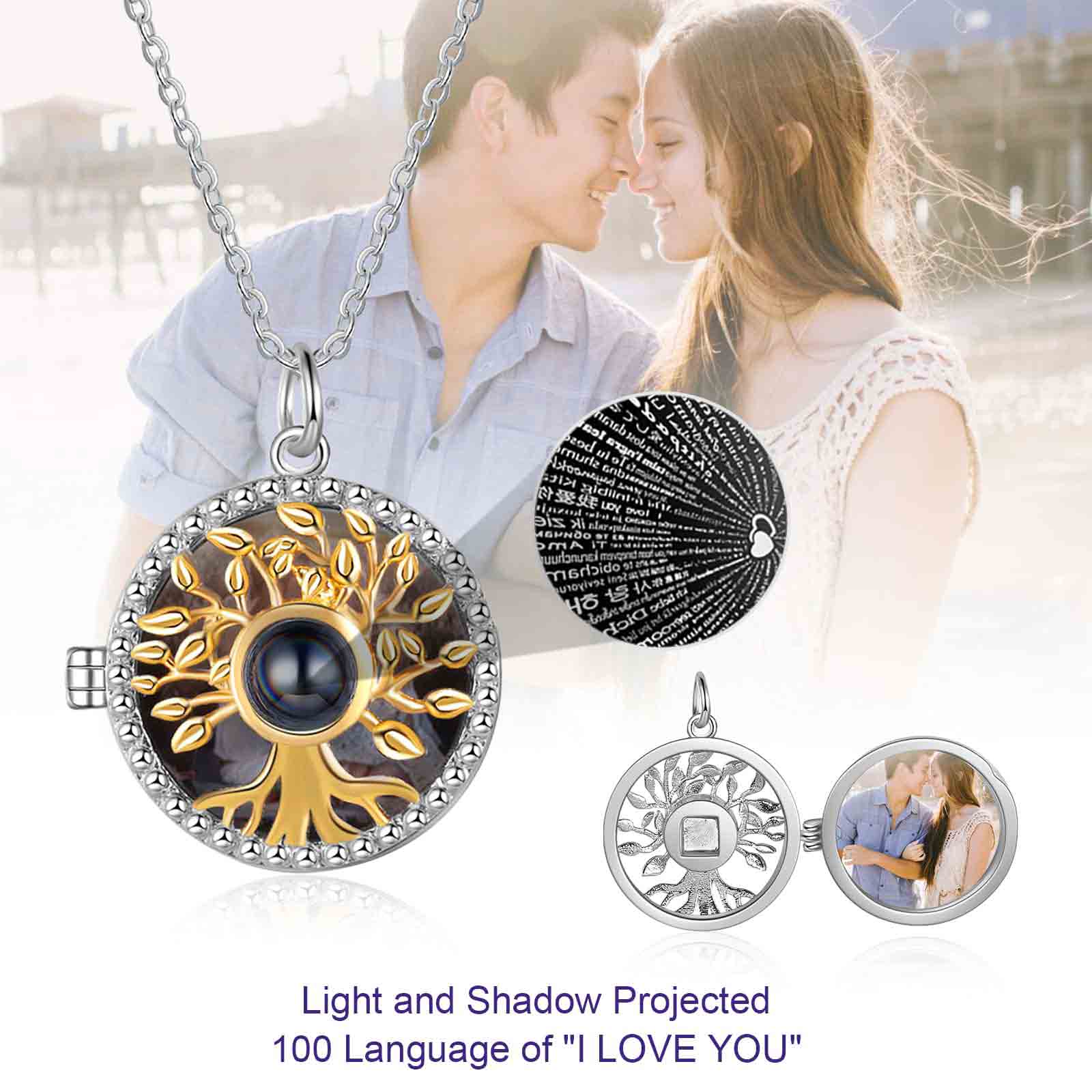 Amazon.com: Customized Photo Projection Necklace Present with 100 Languages  Confession of Love Stone 925 Sterling Silver Pendant Necklace