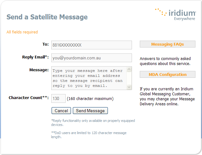 Free SMS to Iridium