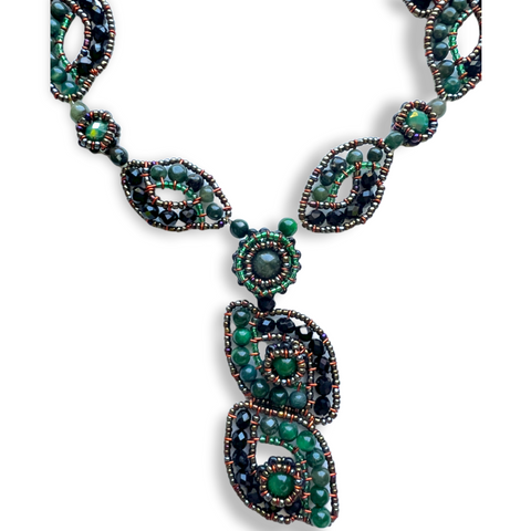organic beaded jade pendant necklace