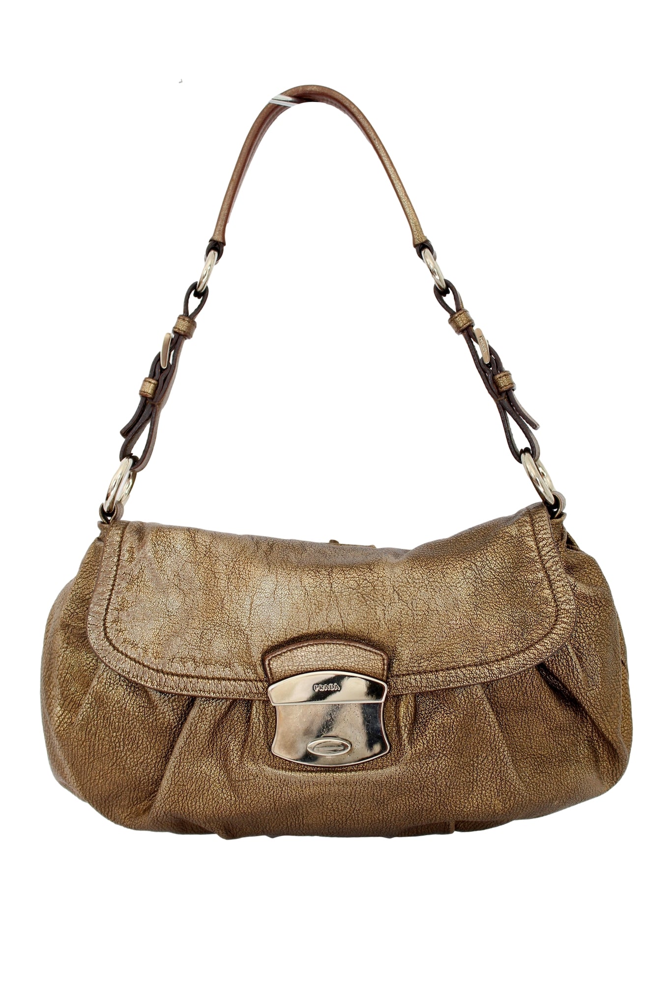 Prada Bronze Leather Flap Shoulder Bag 2000s | Dedè Couture