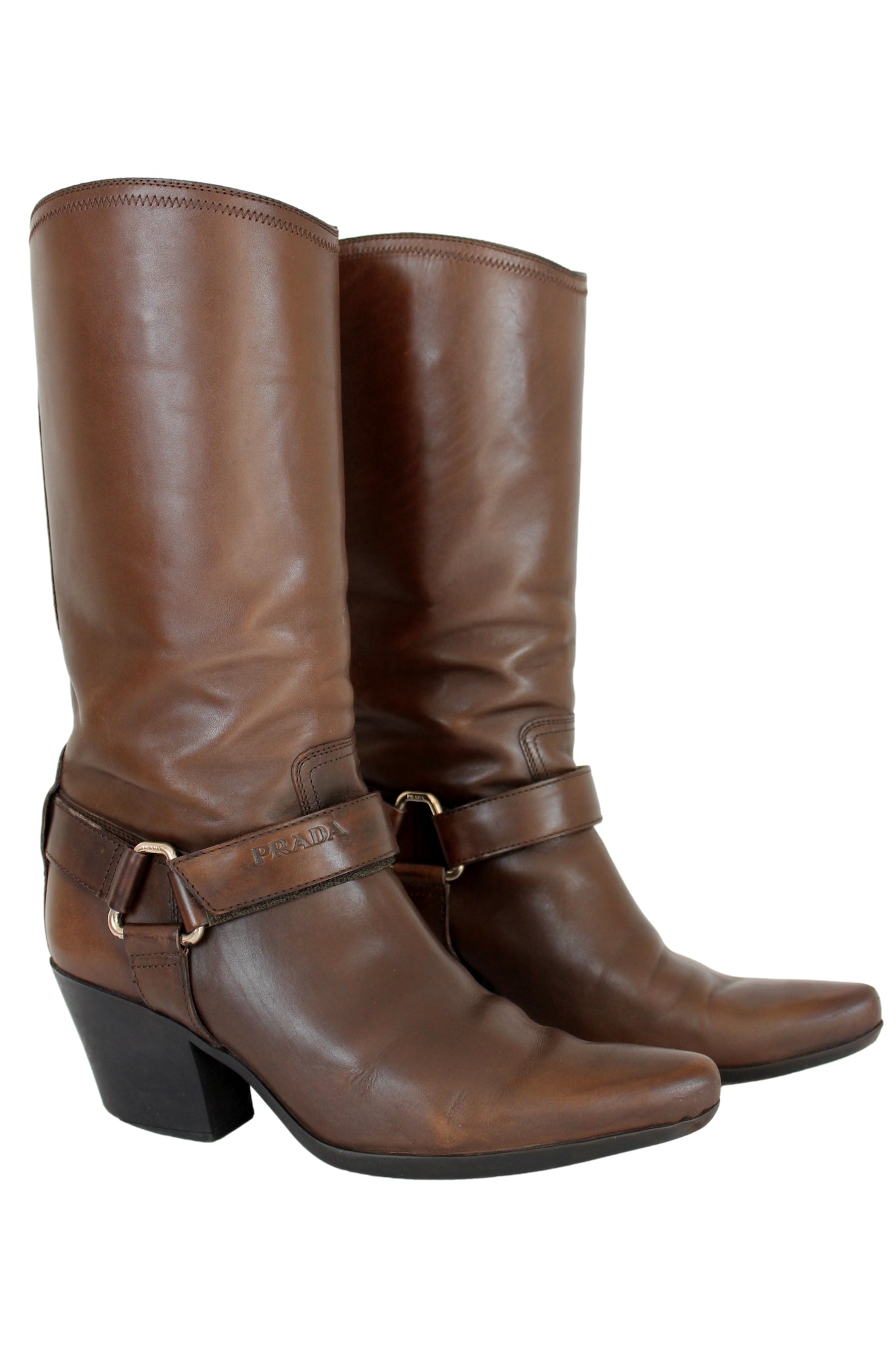 Prada Brown Leather Western Women Boots | Dedè Couture