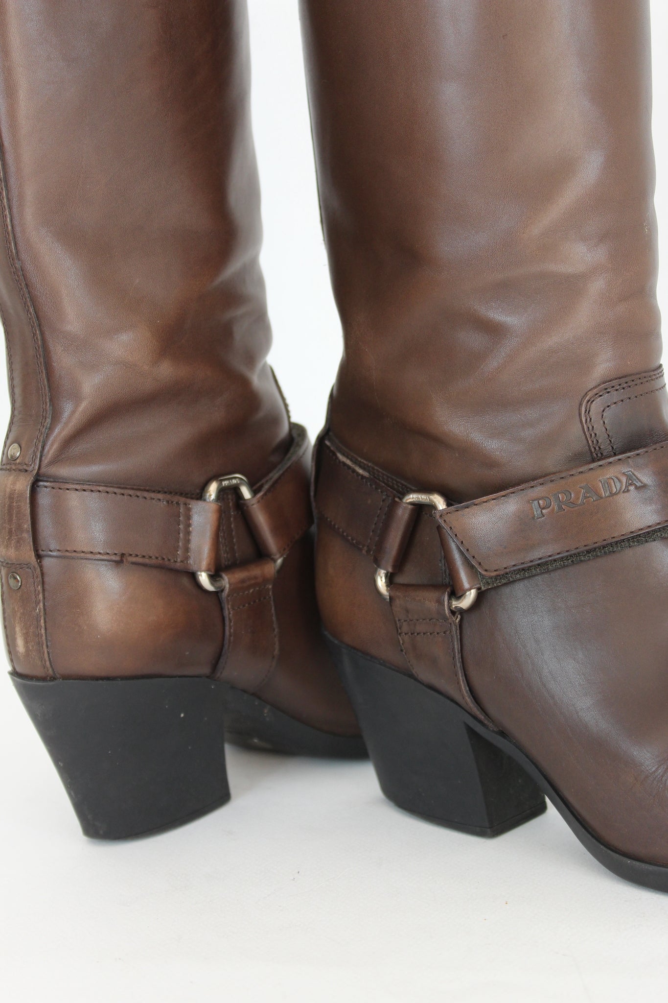 Prada Brown Leather Western Women Boots | Dedè Couture