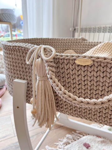 Handmade crochet moses basket close up 