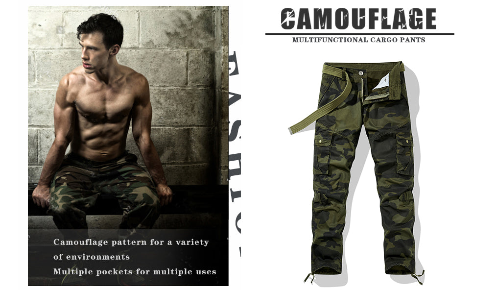 Army Green Mens Relaxed-Fit Cargo Pants Multi Pocket Military Camo Combat Work Pants