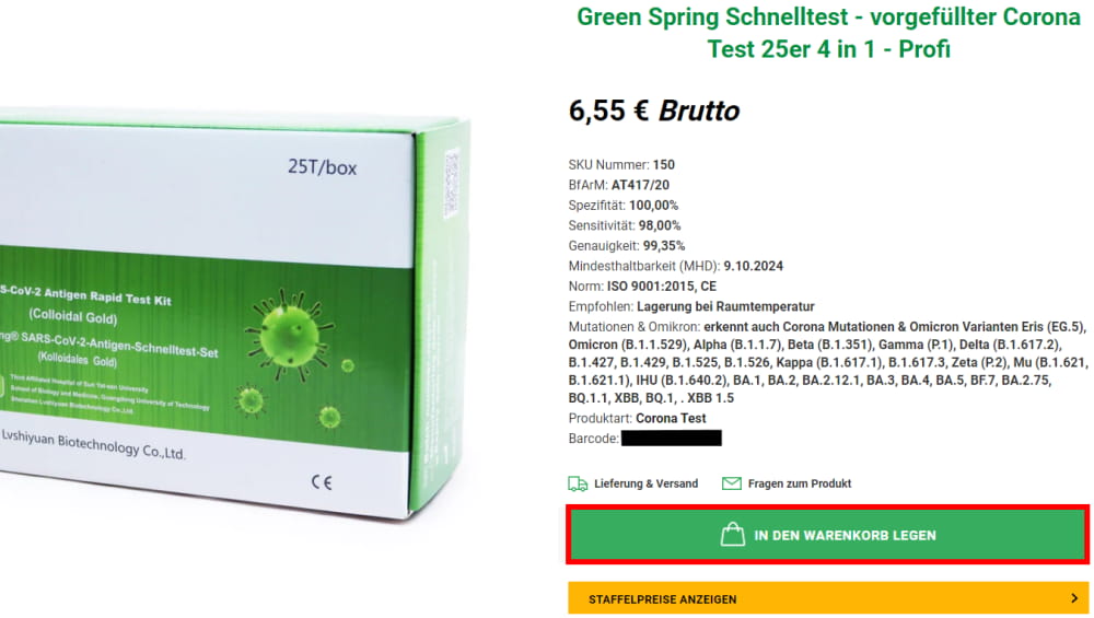 Green Spring Prefilled Corona Test 25er Verpackung