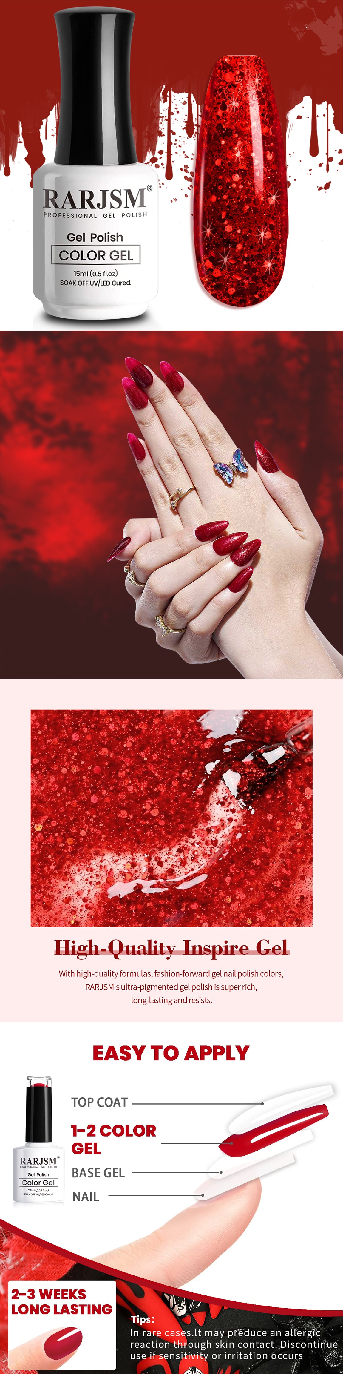 Black Friday Red Chunky Glitter for Nails, 4Bottles 4Colors Chunky