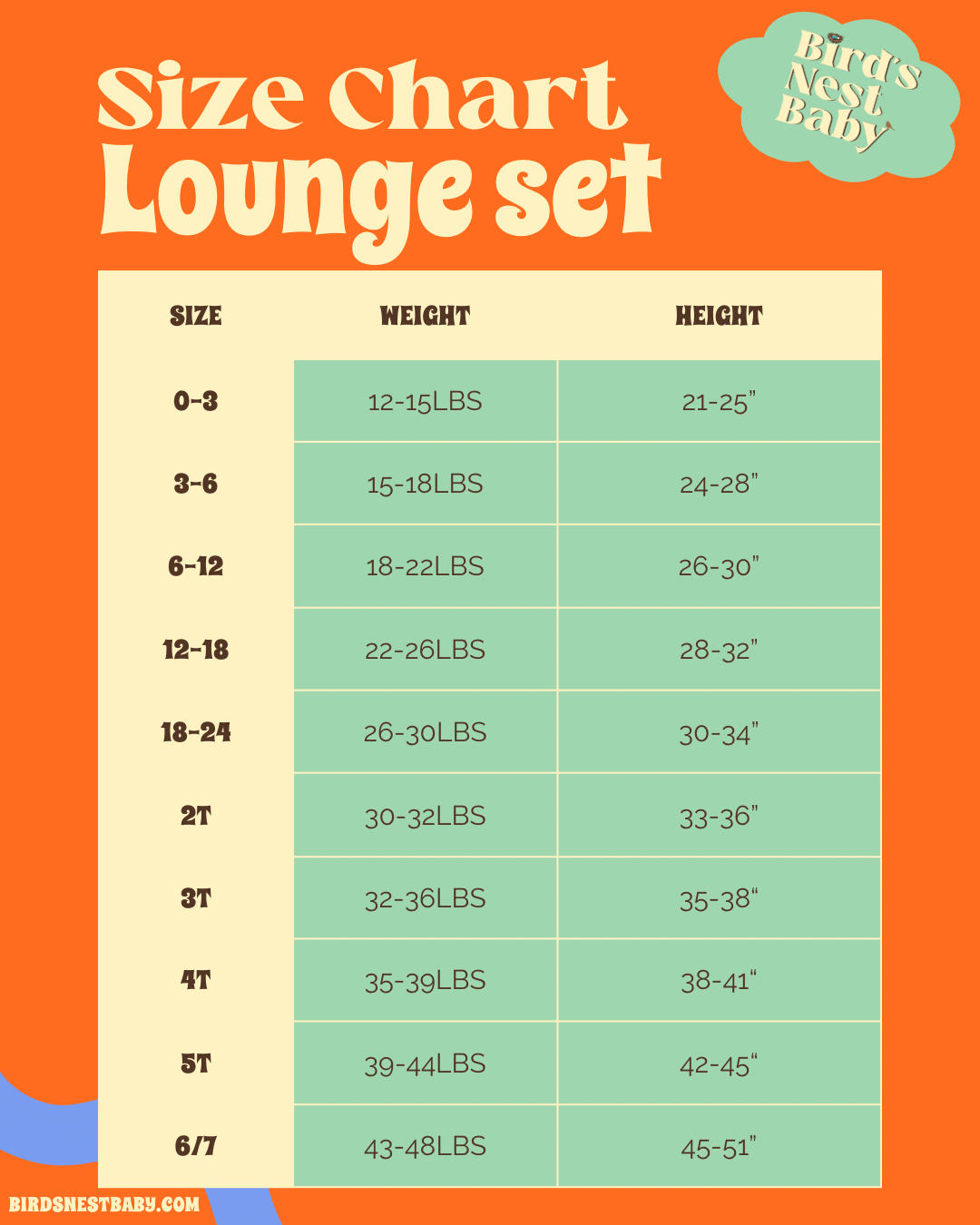 lounge set size chart