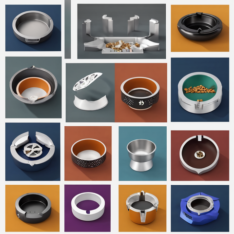 Collage of various ashtray designs showcasing diversity