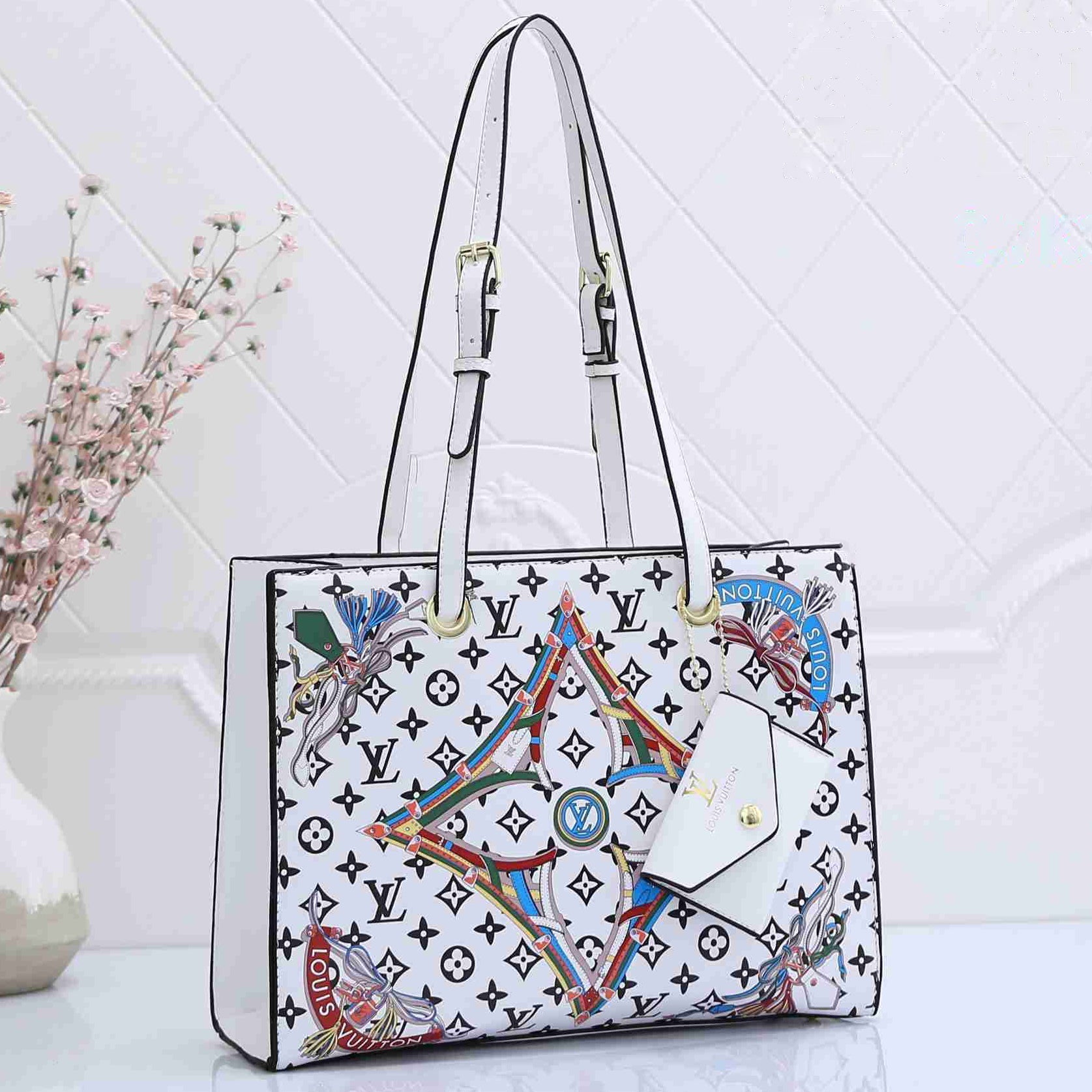 LV Louis Vuitton Patchwork Color Letter Print Ladies Handbag Shoulder Bag Crossbody Bag