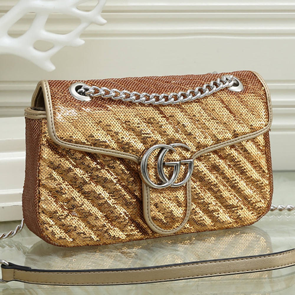 GG letter logo flap shoulder bag sequined crossbody bag