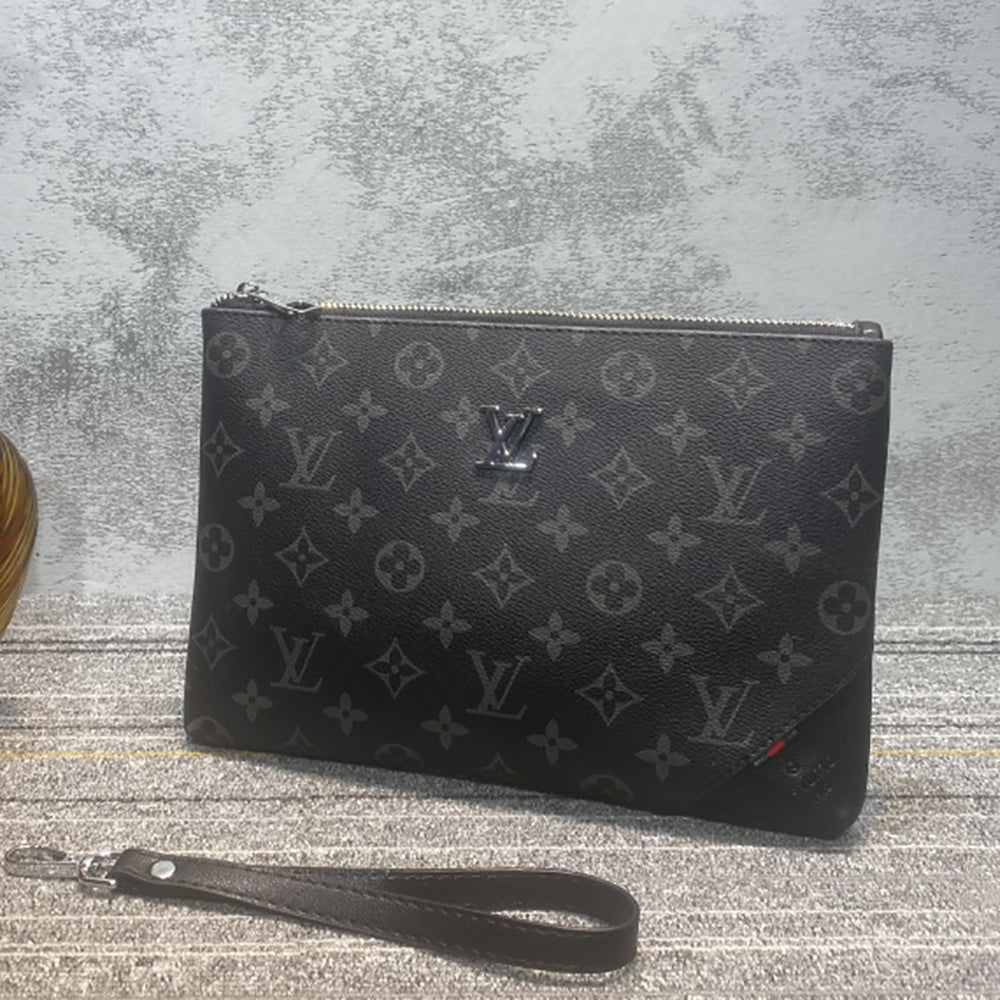 LV Louis Vuitton Vintage Letter Print Zip Clutch Cosmetic Bag