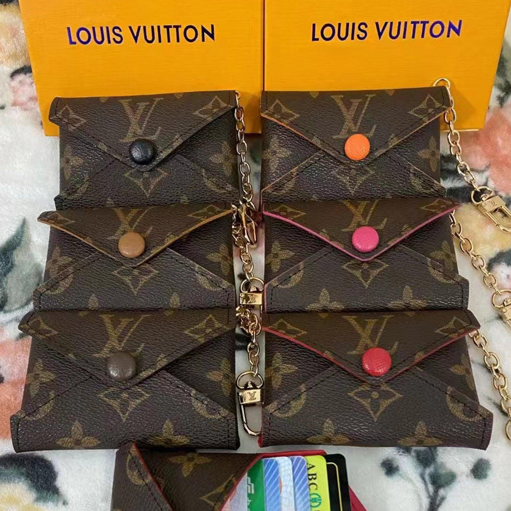 LV Louis Vuitton coffee letter print button pouch key case Bag