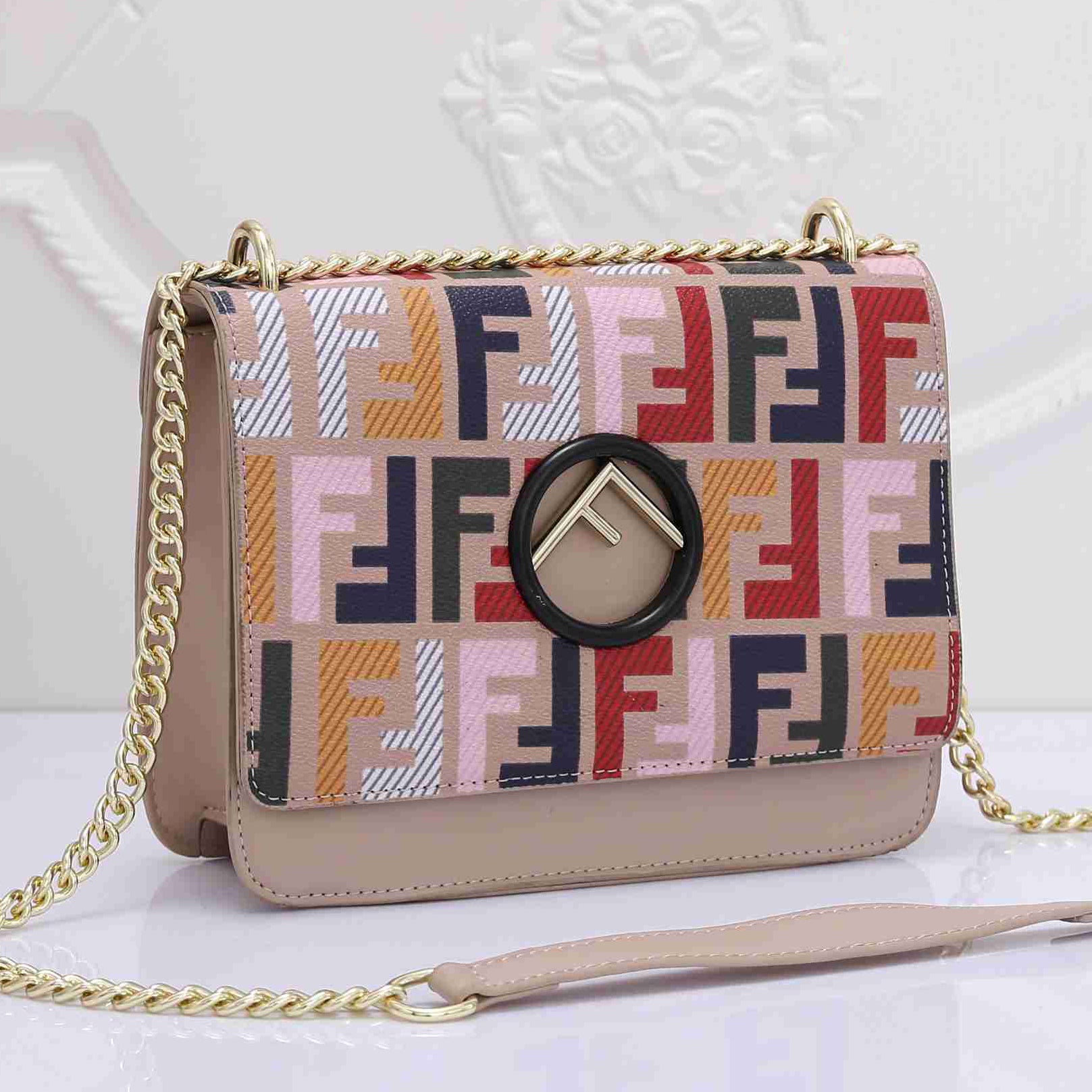 FENDI FF colorful letter logo flap chain shoulder bag crossbody bag