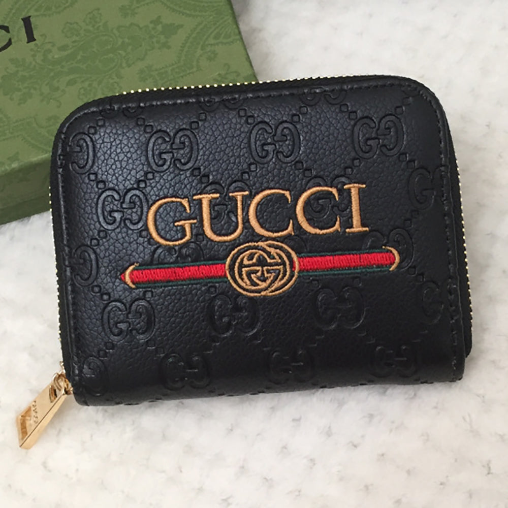 GG Embroidered Embossed Letters Zip Wallet Clutch Bag