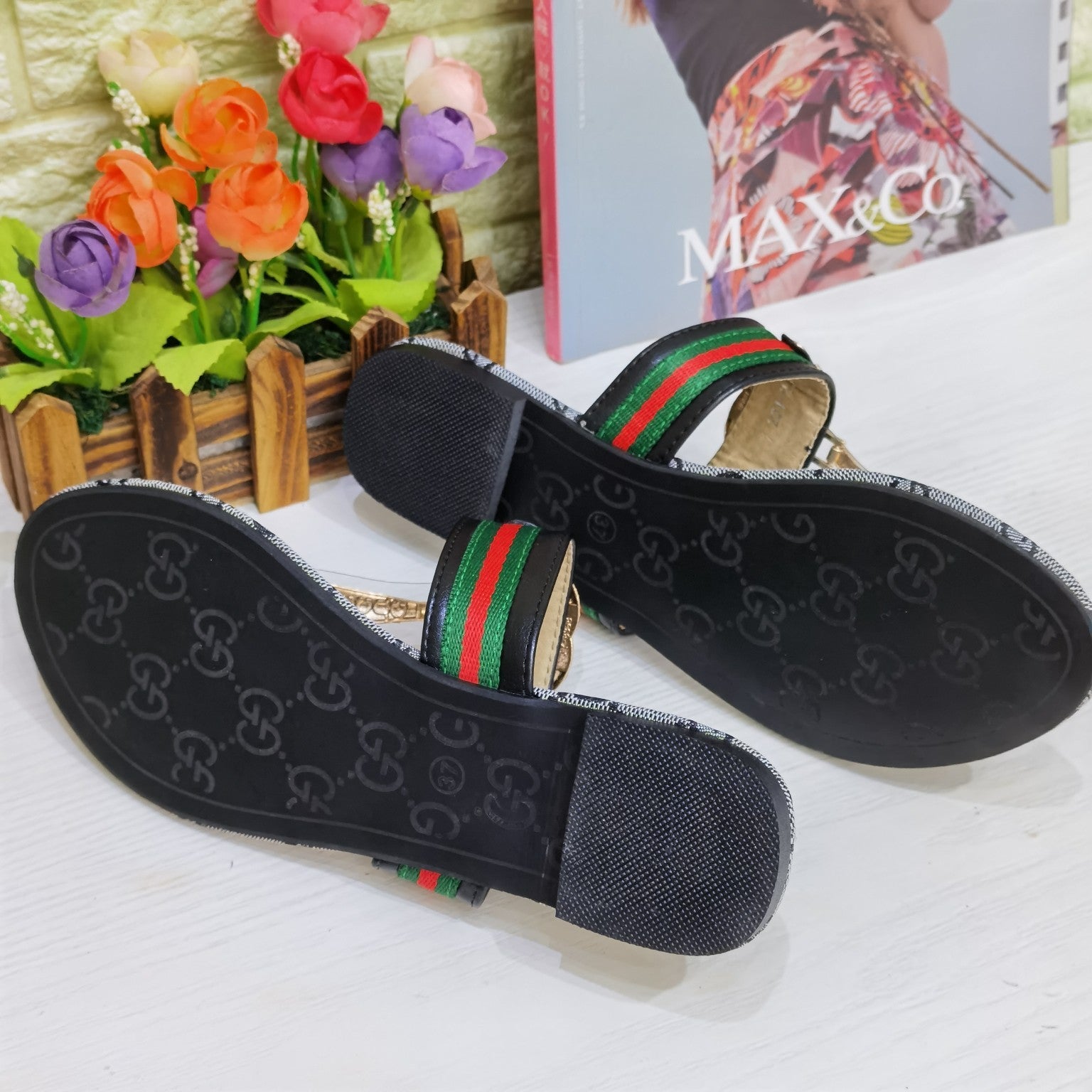 GG embroidered letter logo women's flat slippers sandals Sho