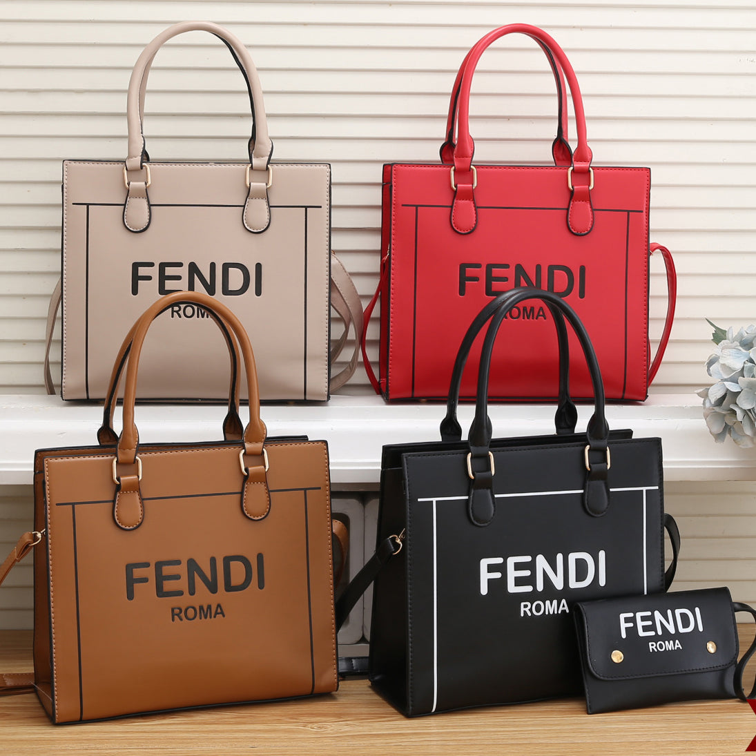 FENDI FF Letter Print Women's Shopping Two Piece Shoulder Bag Handbag Messenger Bag