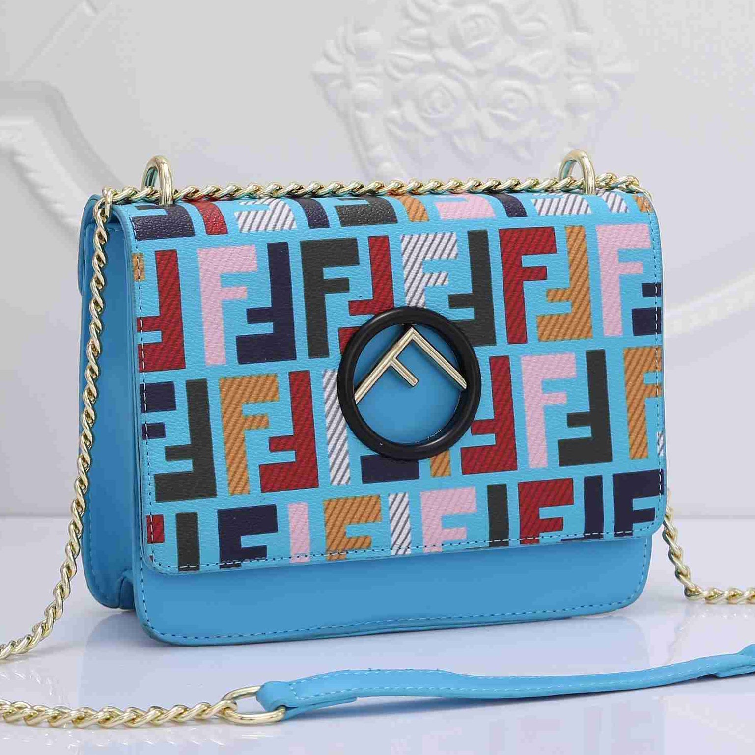 FENDI FF colorful letter logo flap chain shoulder bag crossbody bag