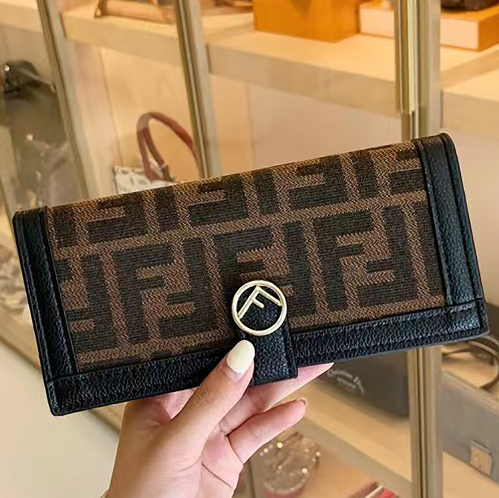 FENDI FF embroidered letter logo flap clutch wallet