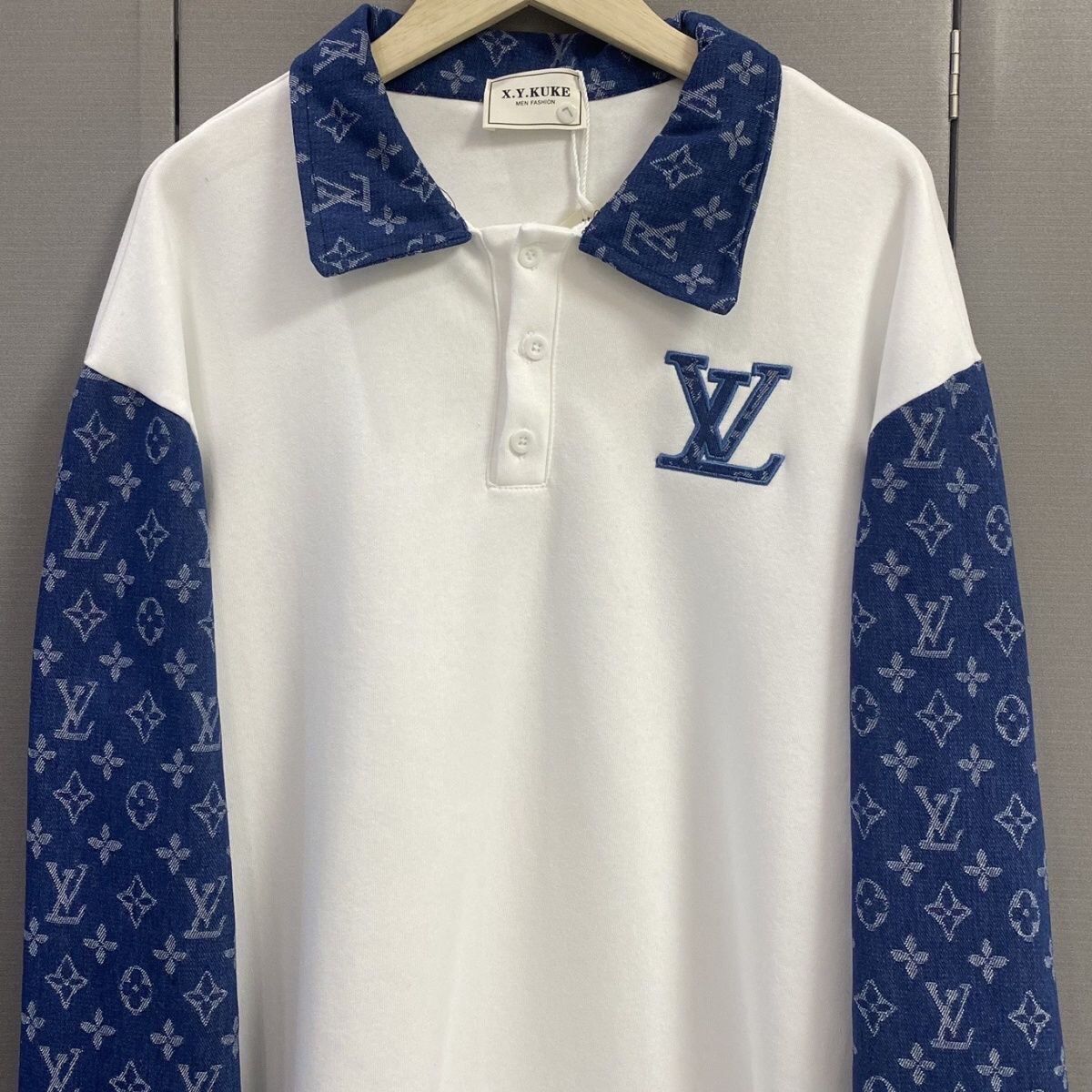 LV Louis vuitton embroidered letter logo lapel long sleeve sweater