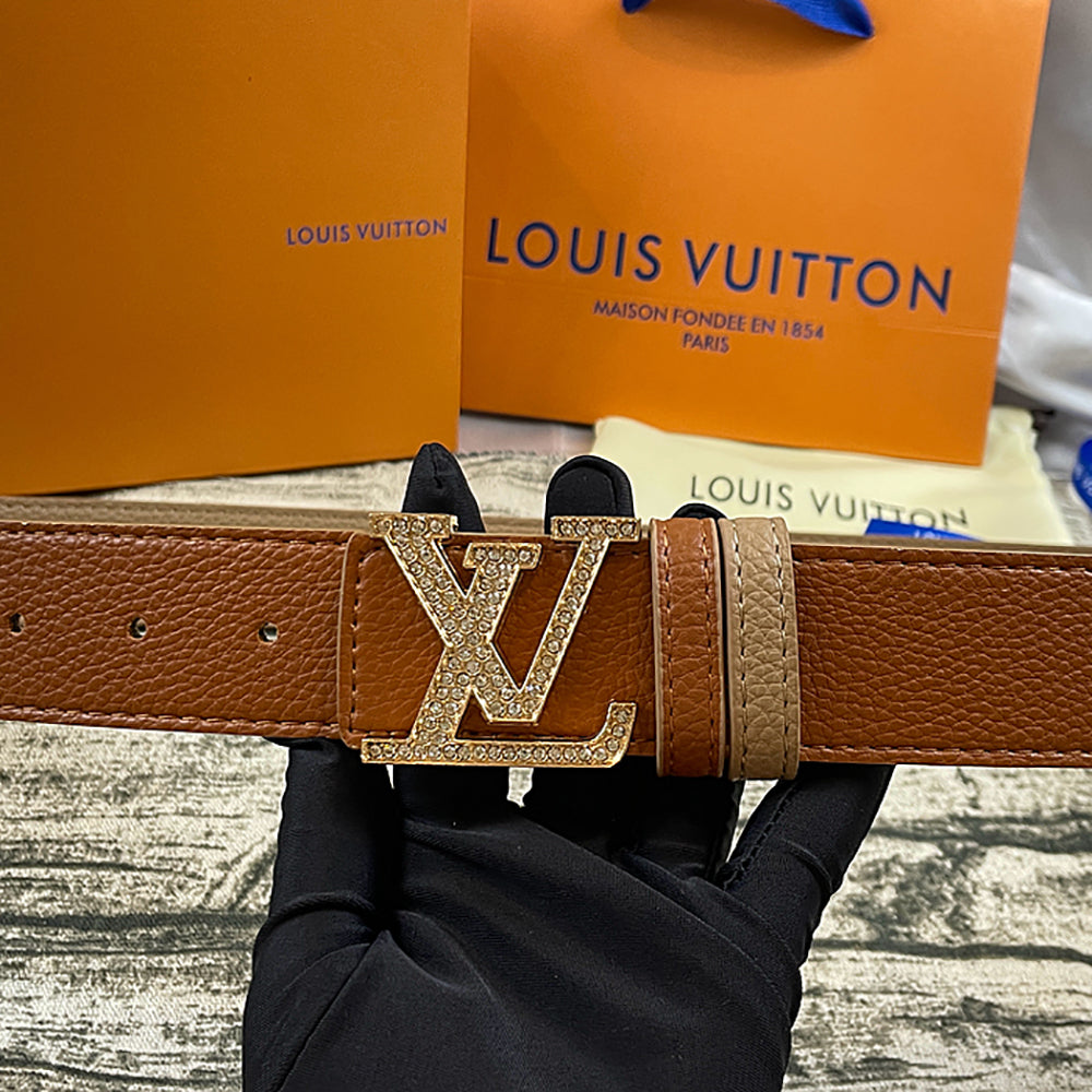 LV Louis Vuitton classic diamond letter buckle couples temperament belt