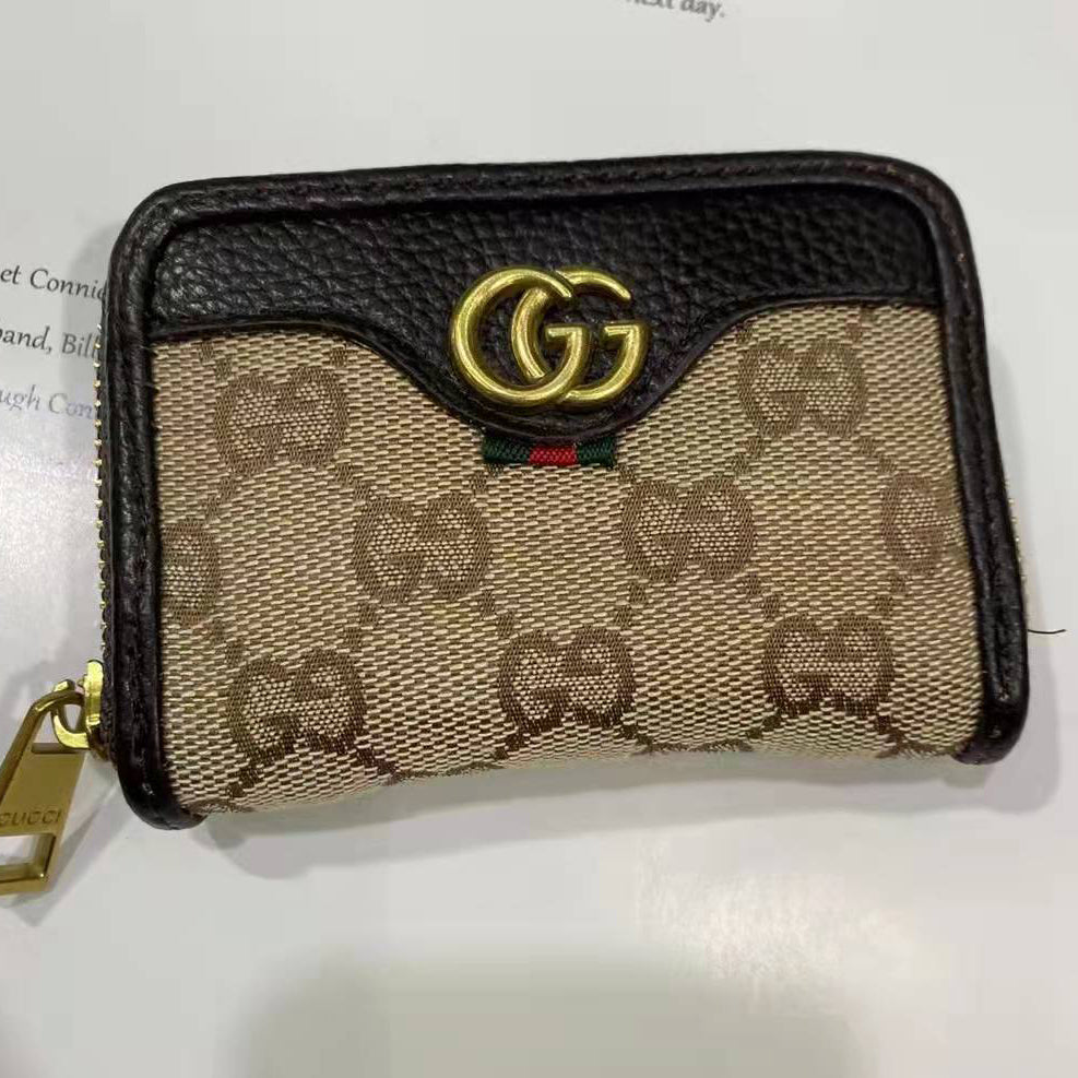 GG Embroidered Letters Logo Stitching Color Square Wallet Zipper Clutch Bag