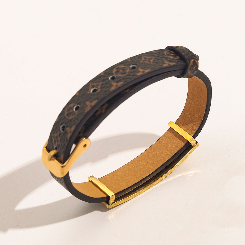 LV Louis Vuitton Stainless Steel Stamped Bracelet