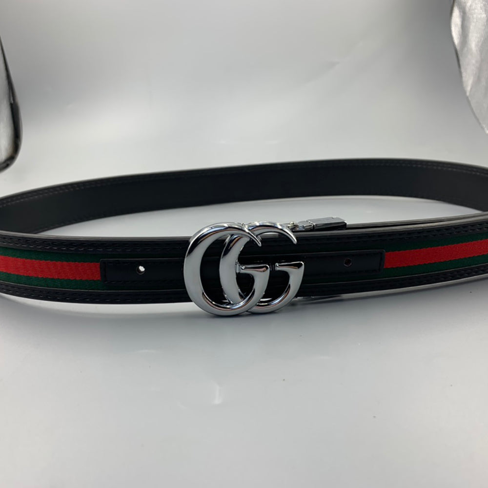 GG letter buckle red and green striped belt couple casual belt