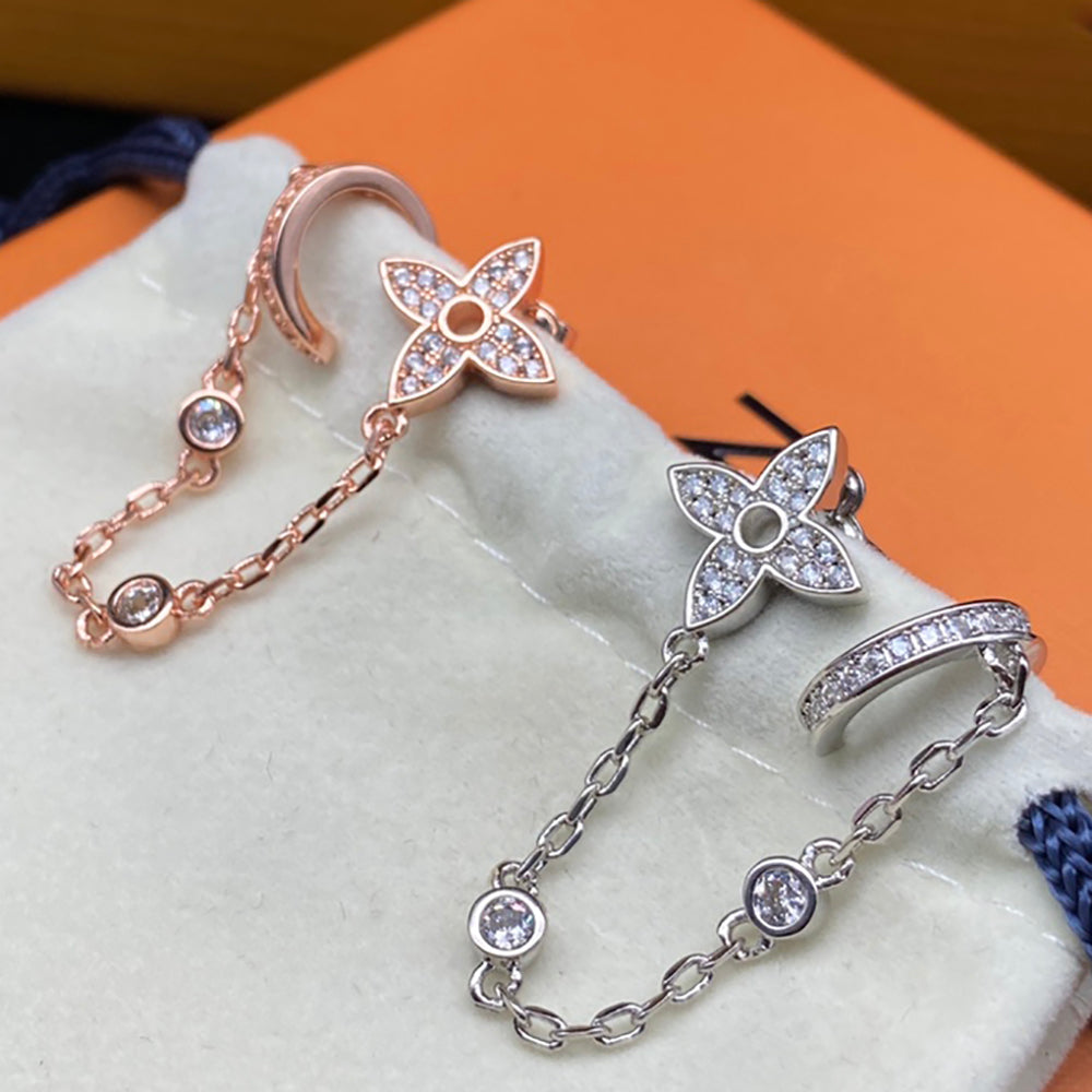 LV Louis Vuitton flower diamond earrings women's temperament
