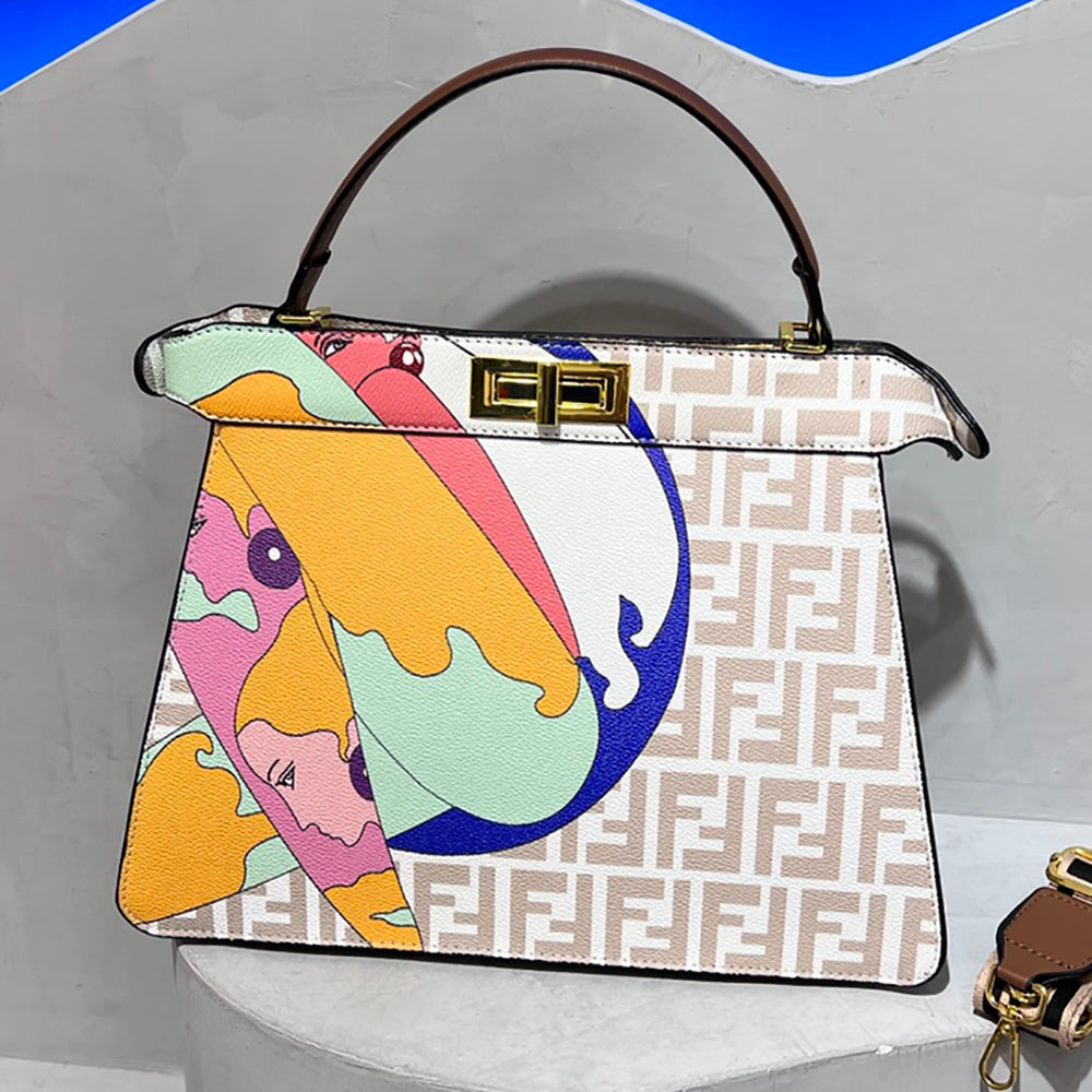 FENDI FF Full Print Letter Cartoon Print Ladies Shopping Tote Bag Shoulder Bag Messenger Bag