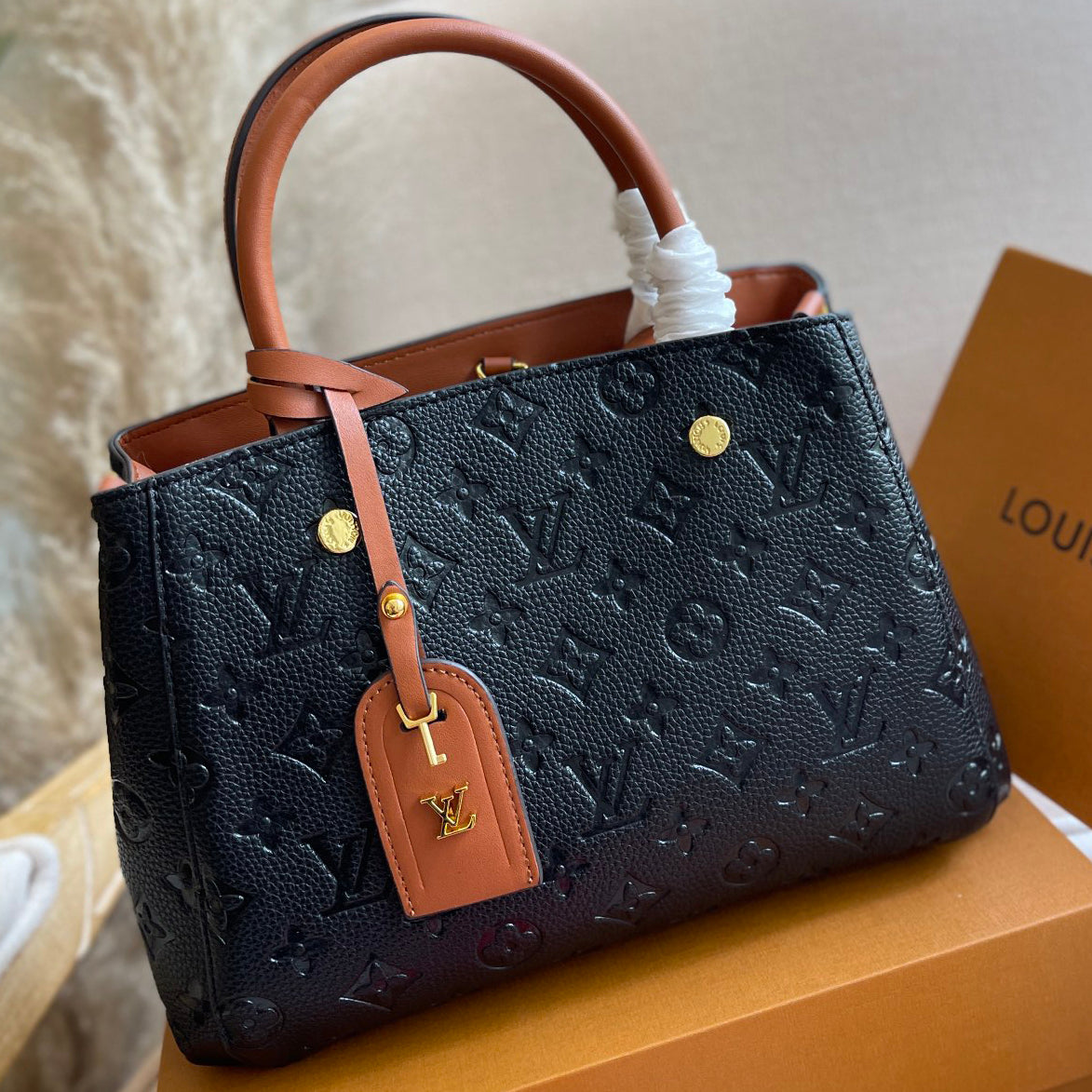 LV Louis Vuitton embossed letter logo women shopping tote bag sh