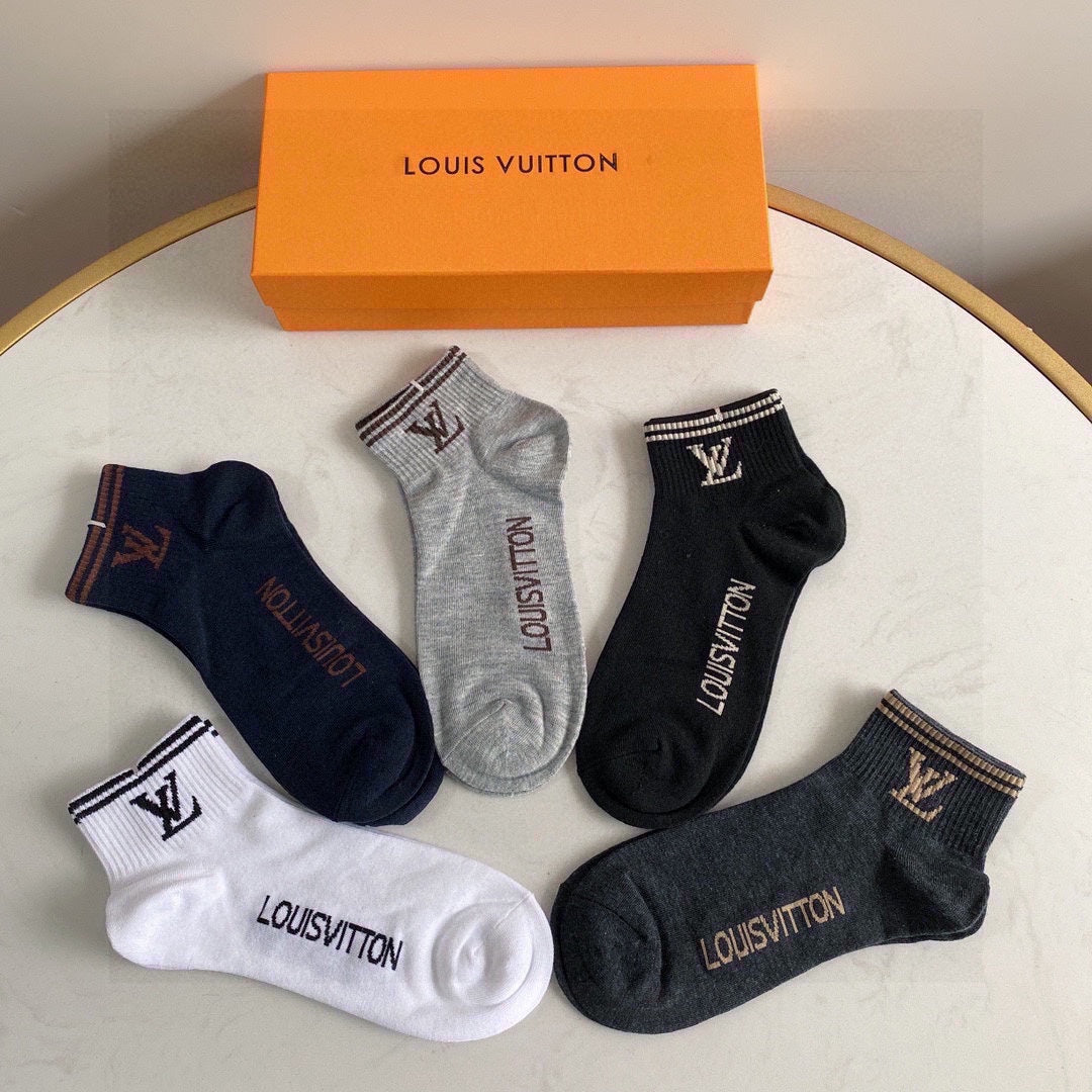 LV Louis Vuitton Embroidered Letter Logo Cotton Medium Socks